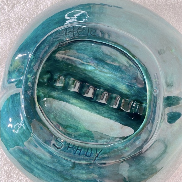 Vintage Handmade Green Black Painted Ceramic Ashtray Trinket Dish Art Decor - Picture 11 of 16